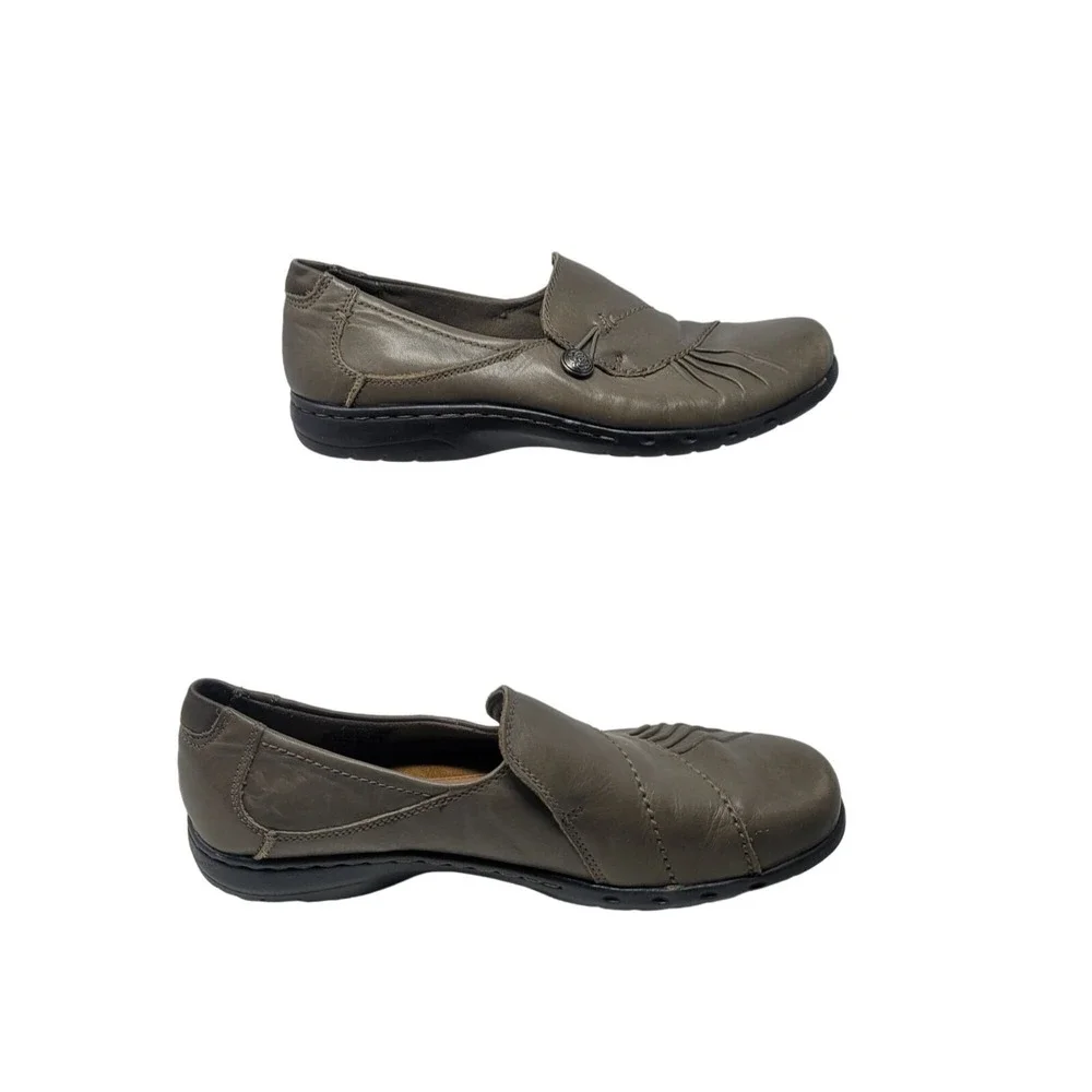 Cobb Hill Paulett Leather Loafers  7.5N Gray Pleated Detail Slip-On Comfort Shoe